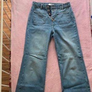 High waisted denim wide leg jeans